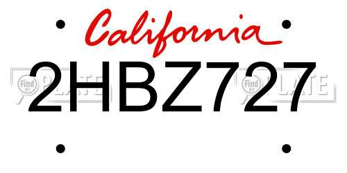 2HBZ727 California License Plate