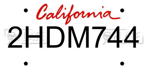 2HDM744 California License Plate
