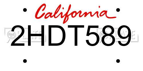 2HDT589 California License Plate