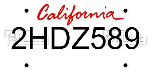 2HDZ589 California License Plate