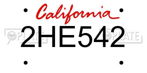 2HE542 California License Plate