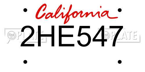 2HE547 California License Plate