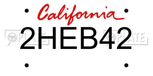 2HEB42 California License Plate