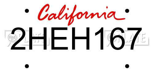 2HEH167 California License Plate