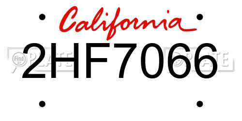 2HF7066 California License Plate