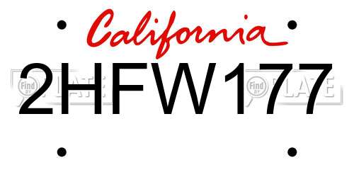 2HFW177 California License Plate