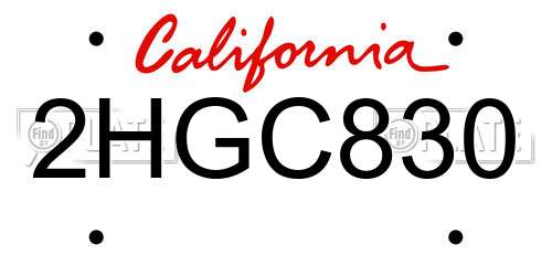 2HGC830 California License Plate