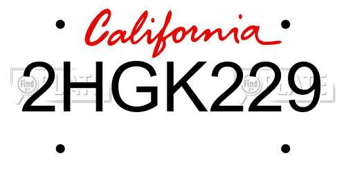 2HGK229 California License Plate