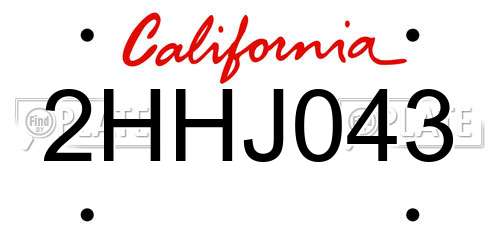 2HHJ043 California License Plate