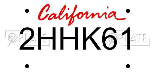 2HHK61 California License Plate