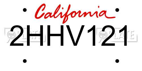 2HHV121 California License Plate