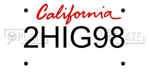 2HIG98 California License Plate