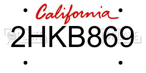 2HKB869 California License Plate