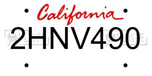 2HNV490 California License Plate