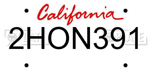 2HON391 California License Plate