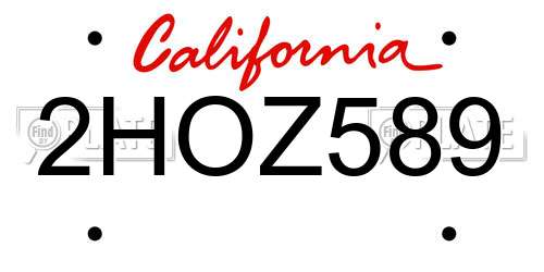 2HOZ589 California License Plate