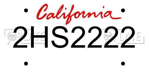 2HS2222 California License Plate