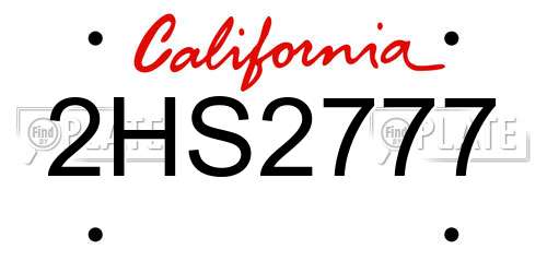 2HS2777 California License Plate