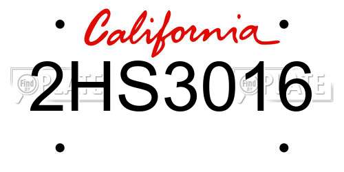 2HS3016 California License Plate