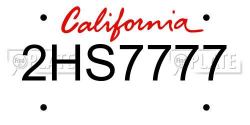 2HS7777 California License Plate