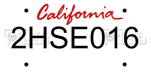 2HSE016 California License Plate