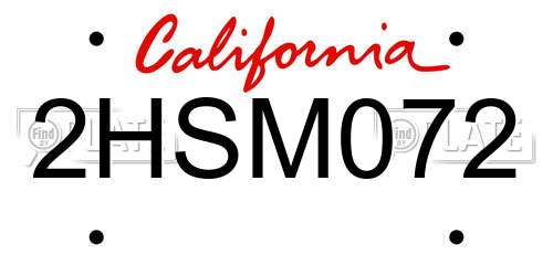 2HSM072 California License Plate