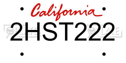 2HST222 California License Plate