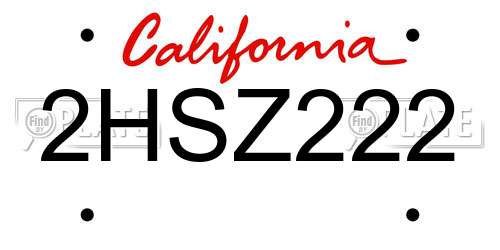 2HSZ222 California License Plate