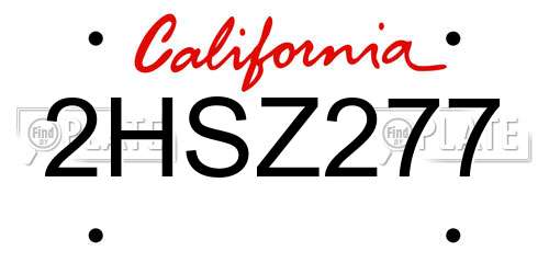 2HSZ277 California License Plate