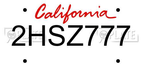 2HSZ777 California License Plate