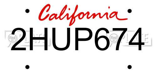 2HUP674 California License Plate