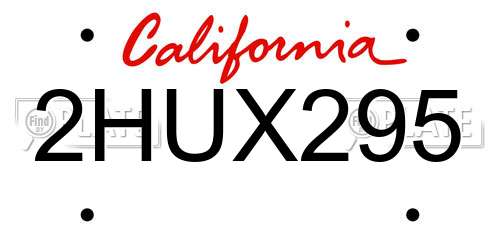2HUX295 California License Plate
