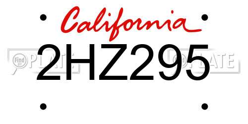 2HZ295 California License Plate
