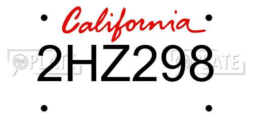 2HZ298 California License Plate