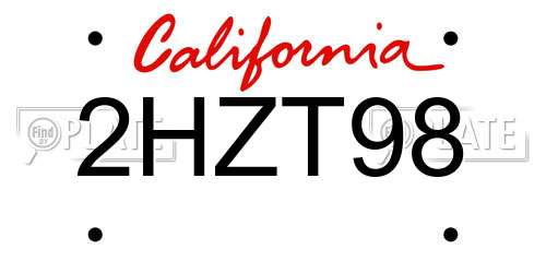 2HZT98 California License Plate