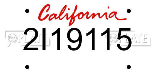 2I19115 California License Plate