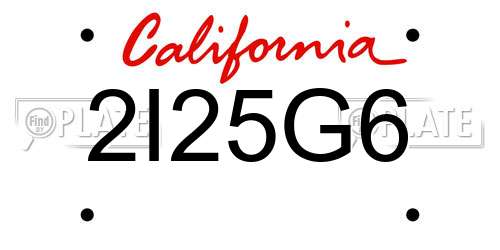 2I25G6 California License Plate