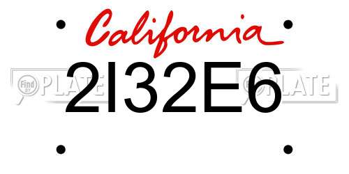 2I32E6 California License Plate