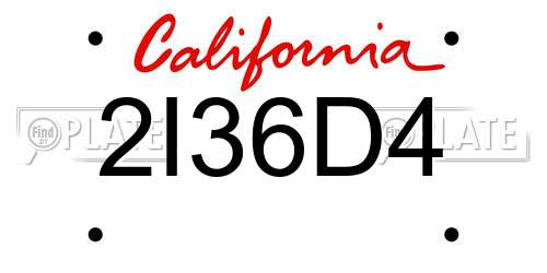 2I36D4 California License Plate