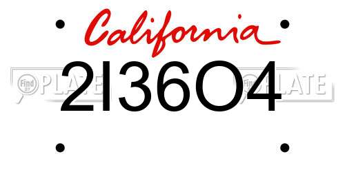 2I36O4 California License Plate