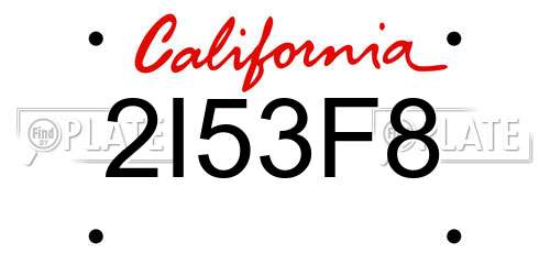 2I53F8 California License Plate