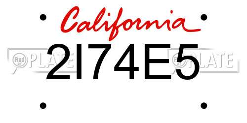 2I74E5 California License Plate