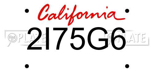 2I75G6 California License Plate