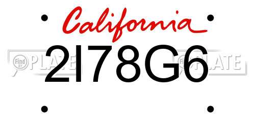 2I78G6 California License Plate