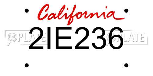 2IE236 California License Plate