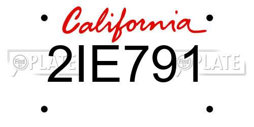 2IE791 California License Plate