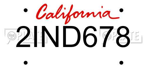 2IND678 California License Plate