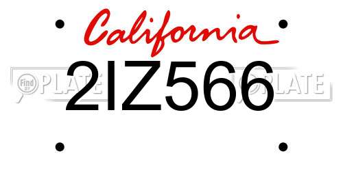2IZ566 California License Plate