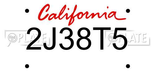 2J38T5 California License Plate