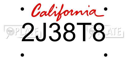 2J38T8 California License Plate